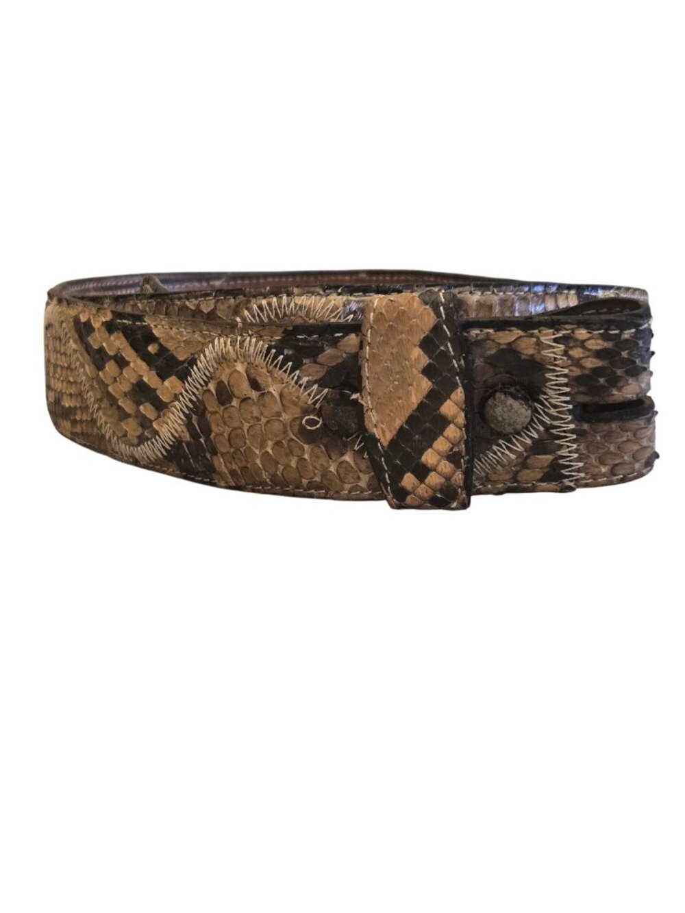M F Western Products Genuine Snakeskin Belt In Brown Black With Leather Backing